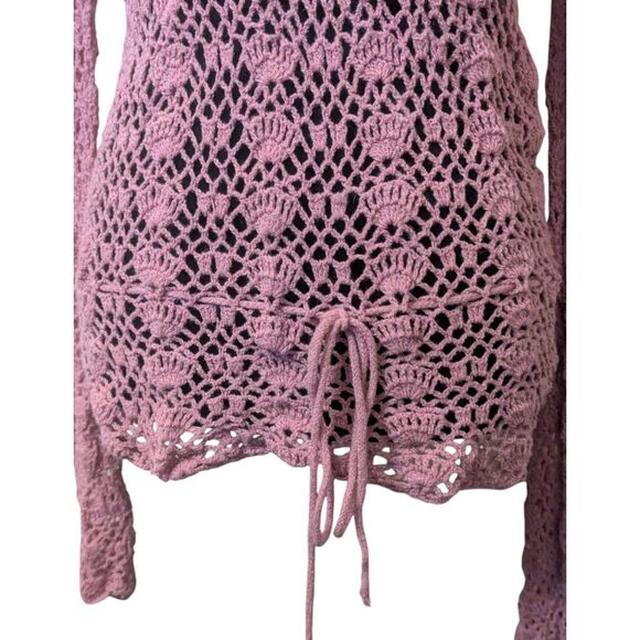 Oscar de la Renta Pink Crochet Knit Sweater Y2K Fairycore Cottagecore V-Neck S - Picture 3 of 7